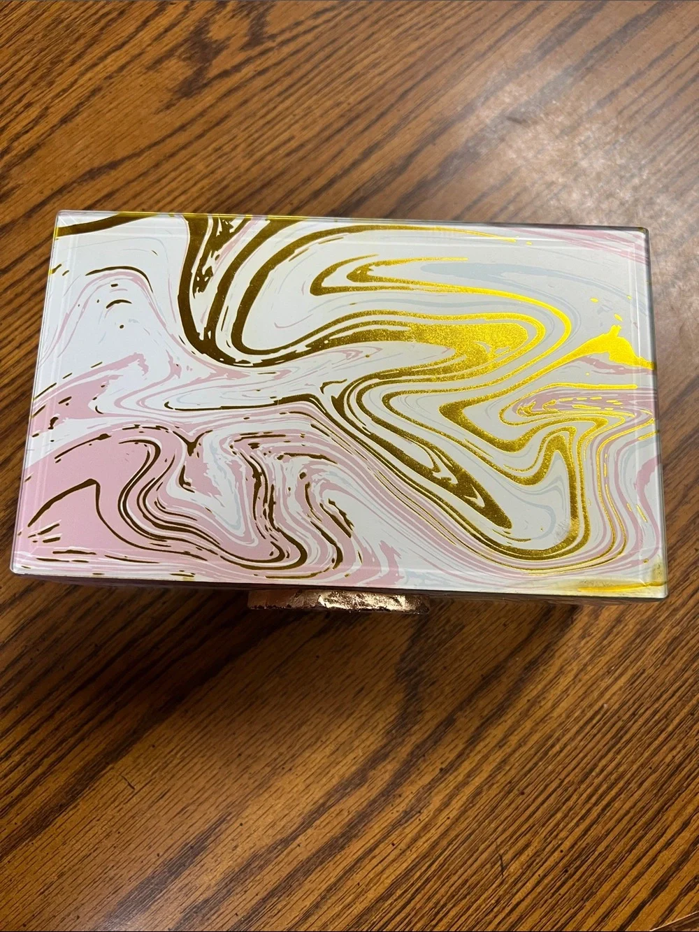 Allure Pink, White & Gold Marble Jewelry Box with Geode Accent